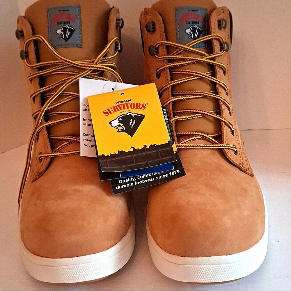 Herman Survivors Men's Brown Leather Ankle Work Boots Lace-Up Slip Resistant 11